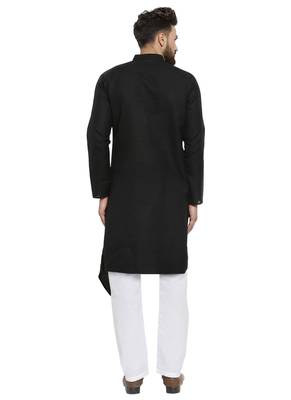 Black Plain Linen Kurta Pajama 4