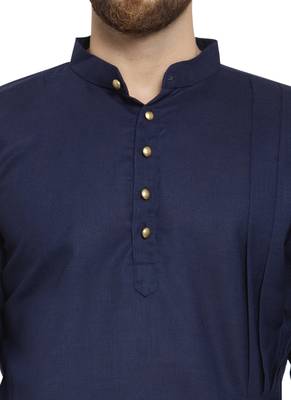 Blue Plain Linen Kurta Pajama 2