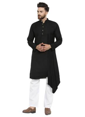 Black Plain Linen Kurta Pajama 5
