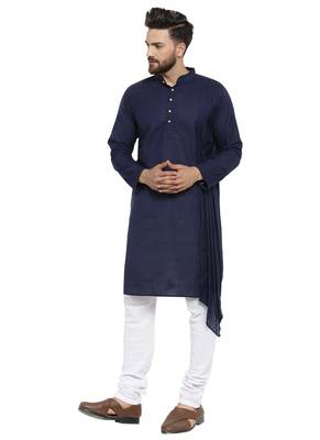 Blue Plain Linen Kurta Pajama 3
