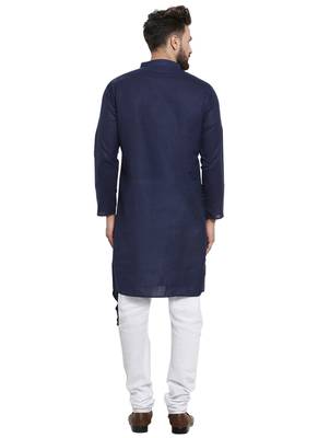 Blue Plain Linen Kurta Pajama 4