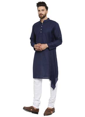 Blue Plain Linen Kurta Pajama 5