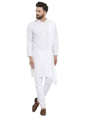 White Plain Linen Kurta Pajama 5