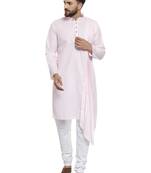 Designer Pink Linen Kurta With Churidar Pyjama For Men By Treemoda