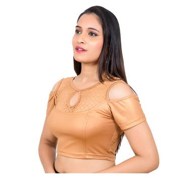 Lycra Copper Cold Shoulder Short Sleeves Stretchable Princess Cut blouse 3