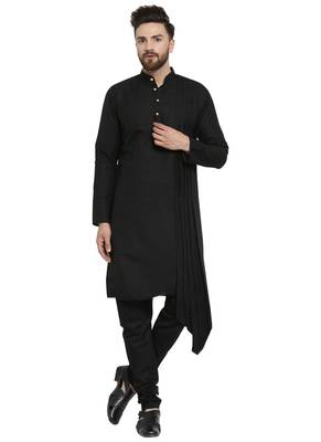 Black Plain Linen Kurta Pajama 1