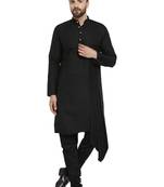Black Plain Linen Kurta Pajama