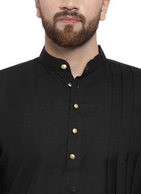 Black Plain Linen Kurta Pajama 2