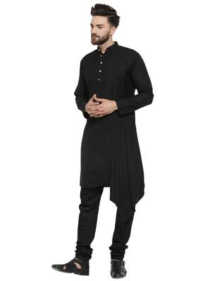 Black Plain Linen Kurta Pajama 3