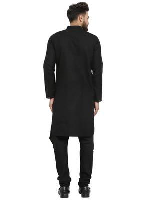 Black Plain Linen Kurta Pajama 4