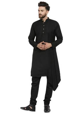 Black Plain Linen Kurta Pajama 5