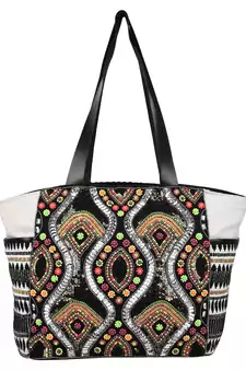 Nava Black Jacquard Tote Bag