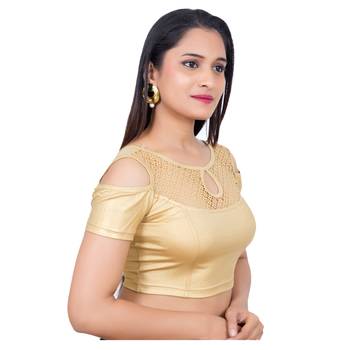 Lycra Gold Cold Shoulder Short Sleeves Stretchable Princess Cut blouse 2