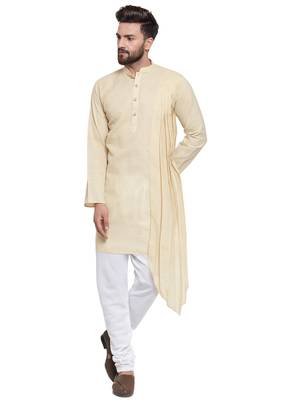 Beige Plain Linen Kurta Pajama 1