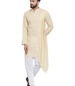 Beige Plain Linen Kurta Pajama