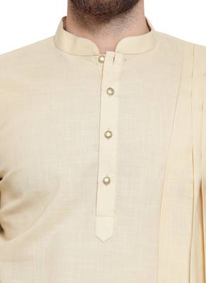 Beige Plain Linen Kurta Pajama 2