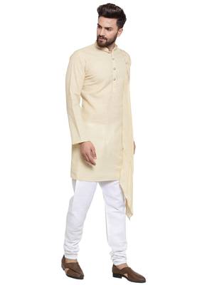 Beige Plain Linen Kurta Pajama 3