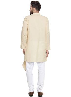 Beige Plain Linen Kurta Pajama 4