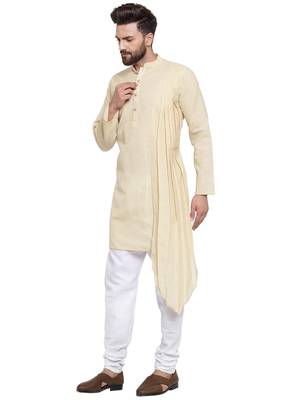 Beige Plain Linen Kurta Pajama 5