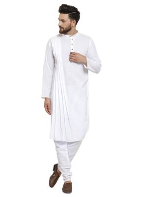 White Plain Linen Kurta Pajama 1