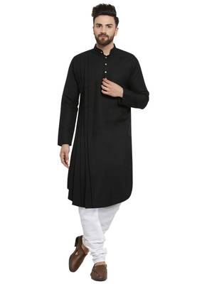 Black Plain Linen Kurta Pajama 1