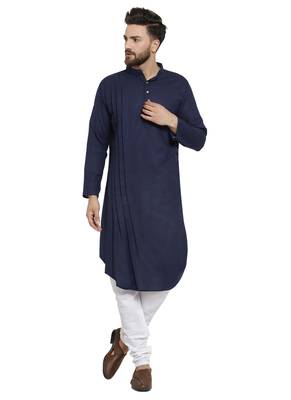 Designer Navy Blue Linen Kurta Pajama 1