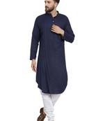 Designer Navy Blue Linen Kurta Pajama