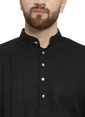 Black Plain Linen Kurta Pajama 2