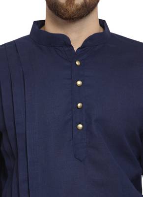 Designer Navy Blue Linen Kurta Pajama 2