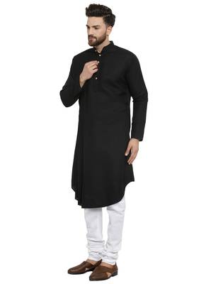 Black Plain Linen Kurta Pajama 3