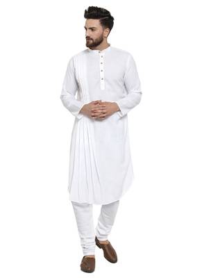 White Plain Linen Kurta Pajama 5