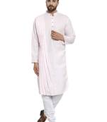 Designer Pink Linen Kurta With Churidar Pyjama For Men By Treemoda