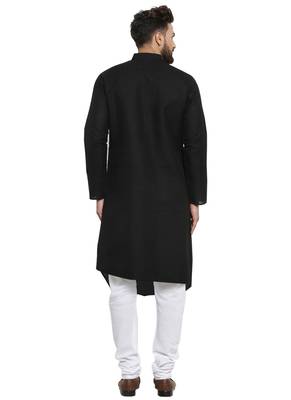 Black Plain Linen Kurta Pajama 4