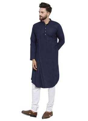 Designer Navy Blue Linen Kurta Pajama 3