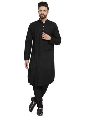 Black Plain Linen Kurta Pajama 1