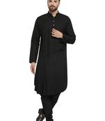 Black Plain Linen Kurta Pajama
