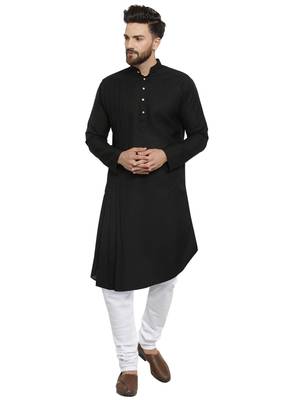 Black Plain Linen Kurta Pajama 5
