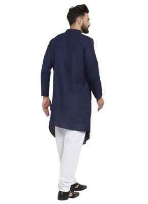 Designer Navy Blue Linen Kurta Pajama 4