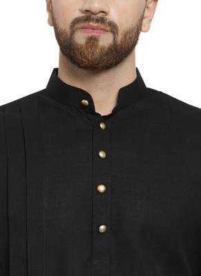 Black Plain Linen Kurta Pajama 2