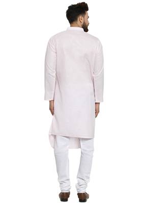 Designer Pink Linen Kurta With Churidar Pyjama For Men By Treemoda 3