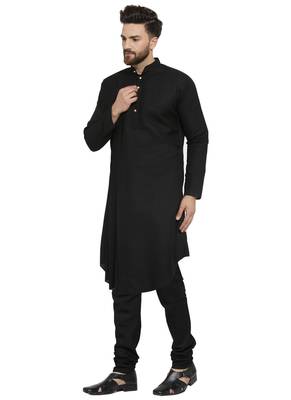 Black Plain Linen Kurta Pajama 3