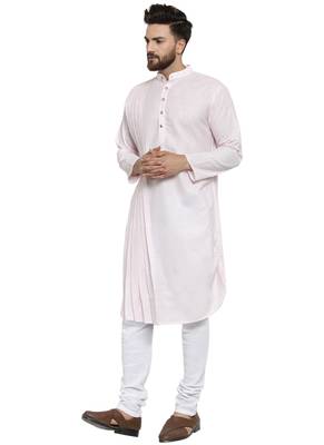 Designer Pink Linen Kurta With Churidar Pyjama For Men By Treemoda 4