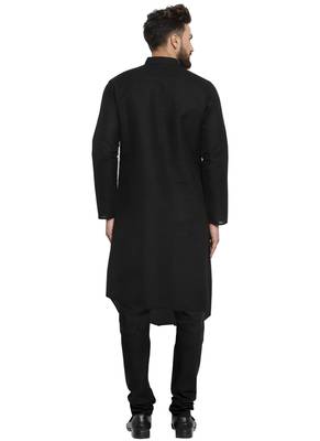 Black Plain Linen Kurta Pajama 4