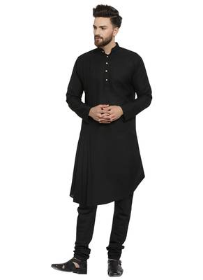 Black Plain Linen Kurta Pajama 5