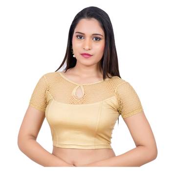 Gold Short Net Sleeves Lycra Princess Cut Stretchable blouse 1