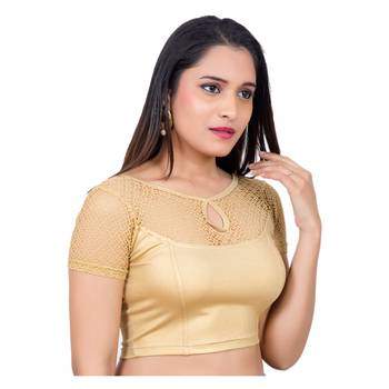 Gold Short Net Sleeves Lycra Princess Cut Stretchable blouse 2