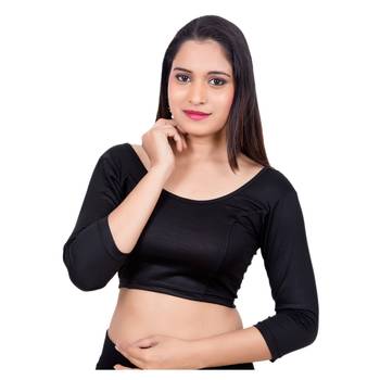 Black 3/4 Sleeves Lycra Princess Cut Stretchable blouse 1