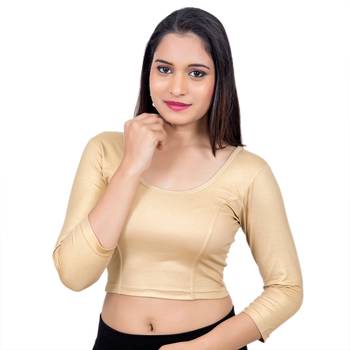 Gold 3/4 Sleeves Lycra Princess Cut Stretchable blouse 1