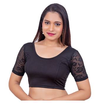 Black Short Net Sleeves Lycra Princess Cut Stretchable blouse 1