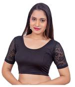 Black Short Net Sleeves Lycra Princess Cut Stretchable blouse